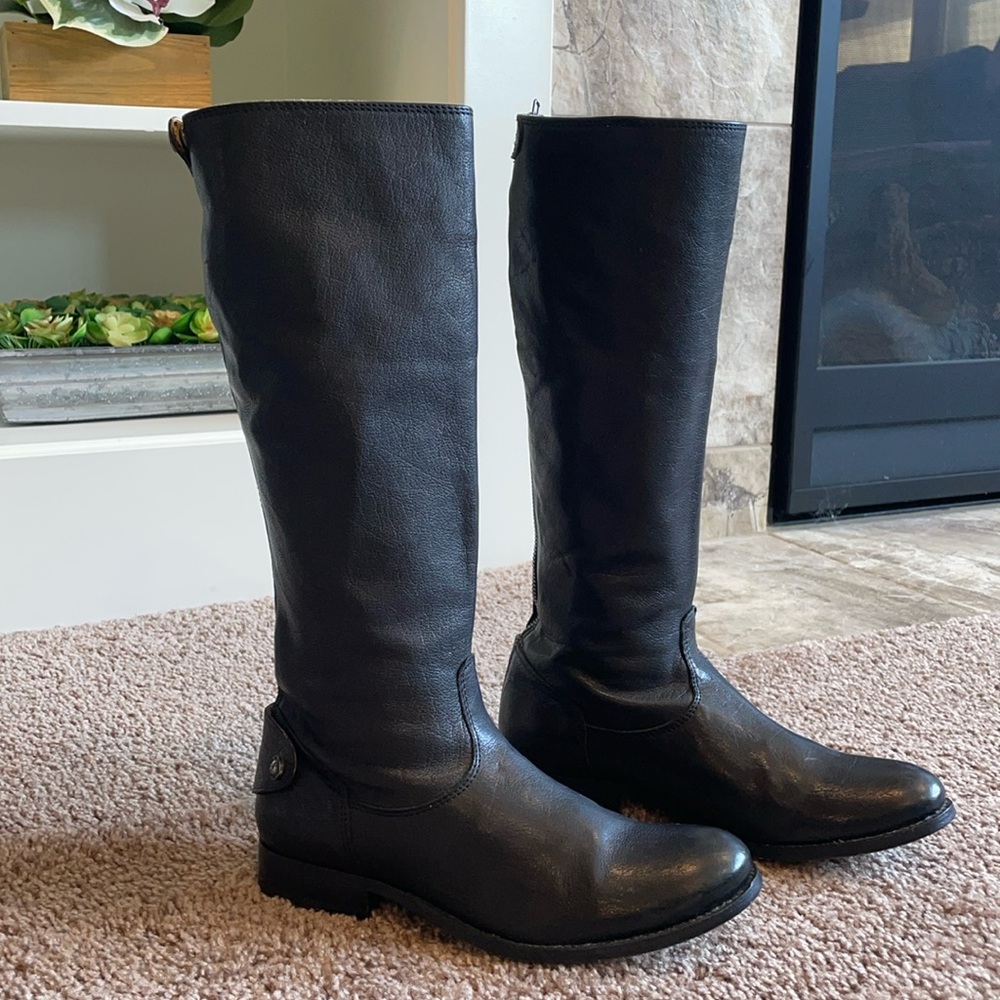 Frye Black Leather Knee-High Riding Boots